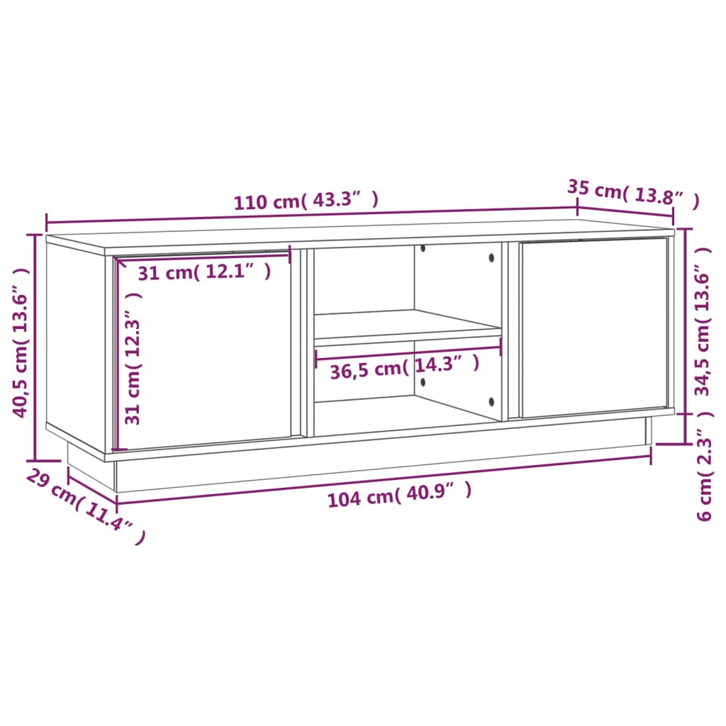 Tv-bänk 110x35x40,5 cm massiv furu