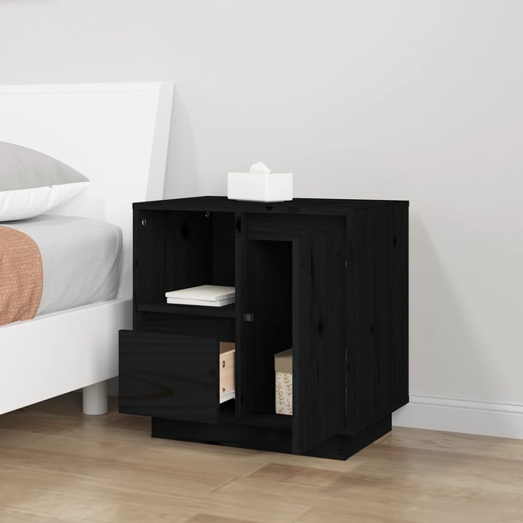 Sängbord 2 st svart 50x34x50 cm massivt furuträ