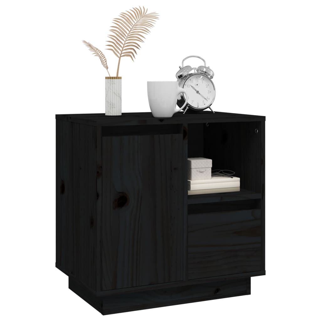 Sängbord 2 st svart 50x34x50 cm massivt furuträ