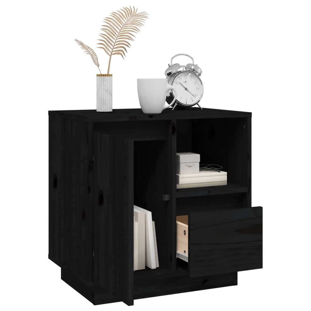 Sängbord 2 st svart 50x34x50 cm massivt furuträ