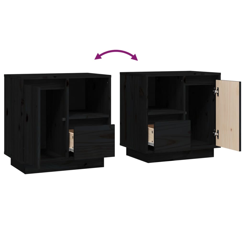 Sängbord 2 st svart 50x34x50 cm massivt furuträ