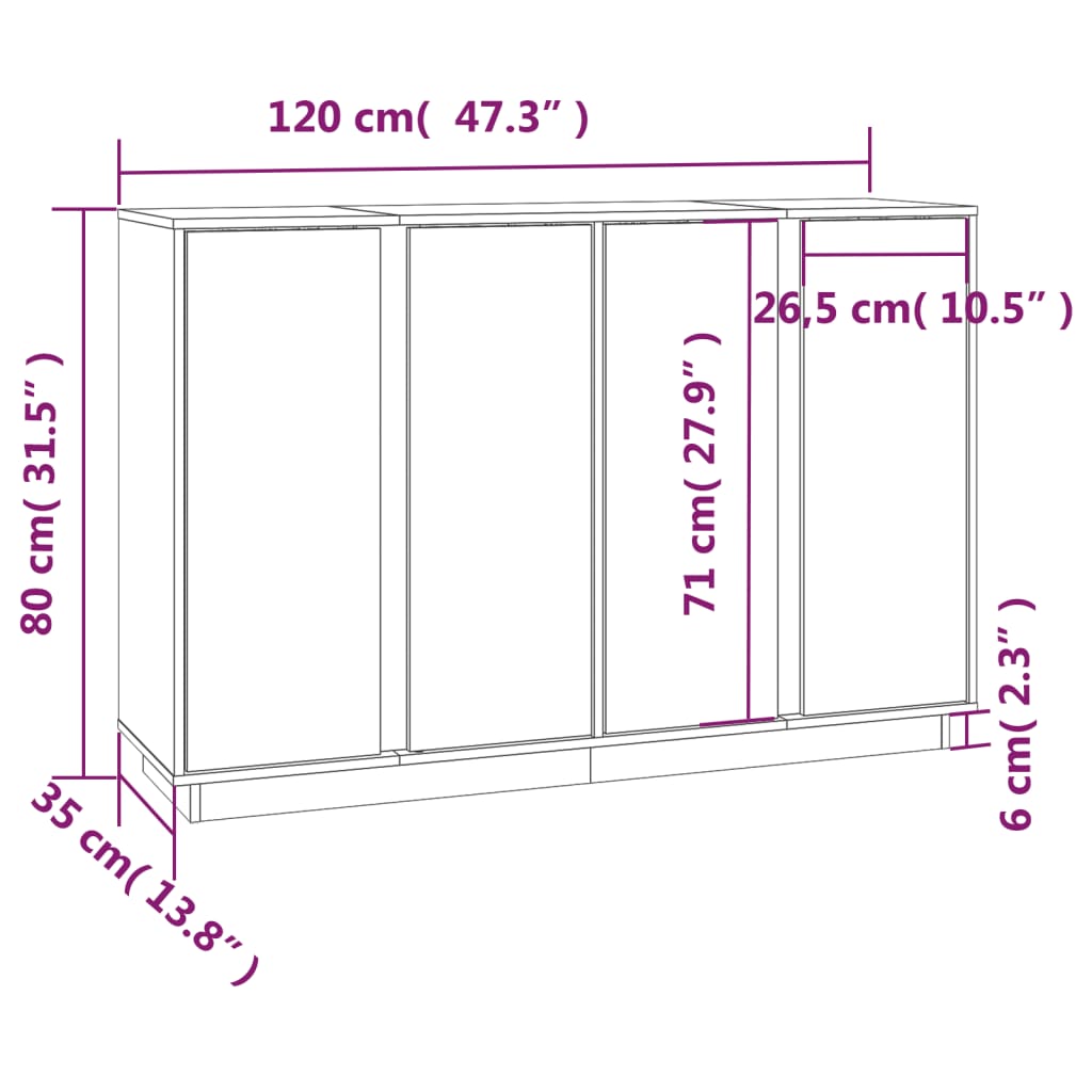 Skänk Vit 120x35x80 cm massiv furu