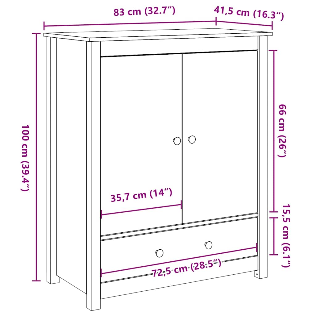 Skåp Honungsbrun 83x41,5x100 cm massiv furu