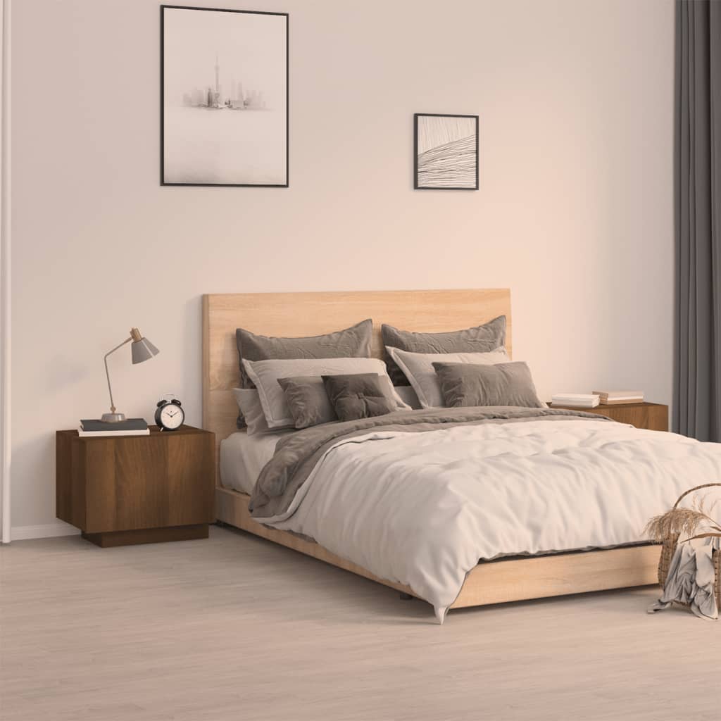 Sängbord rökfärgad Brun ek 100x35x40 cm konstruerat trä