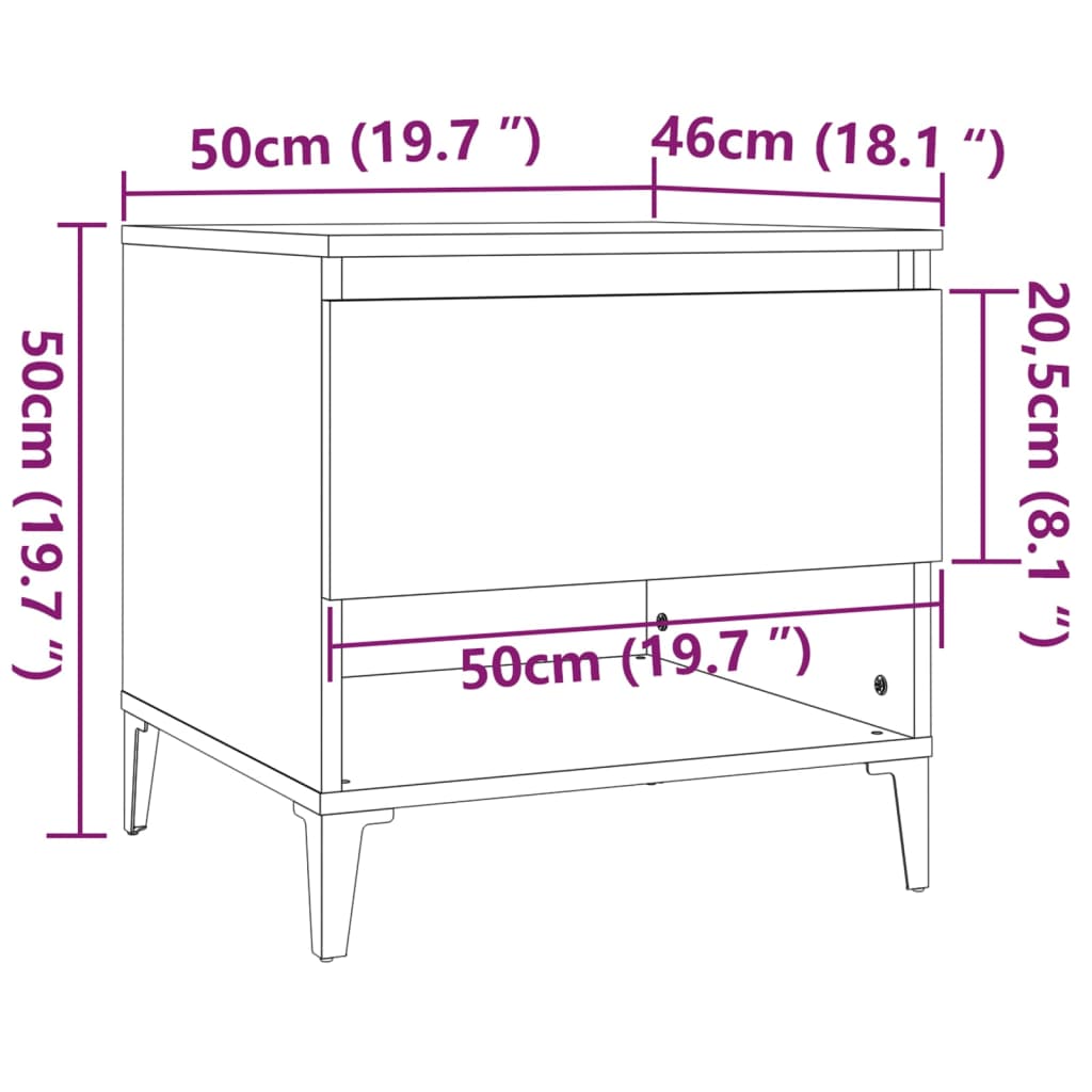 Sidobord Vit 2 st 50x46x50 cm