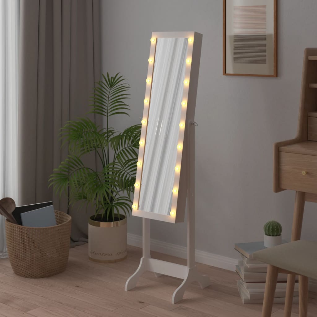 Väggspegel med LED Vit 34x37x146 cm