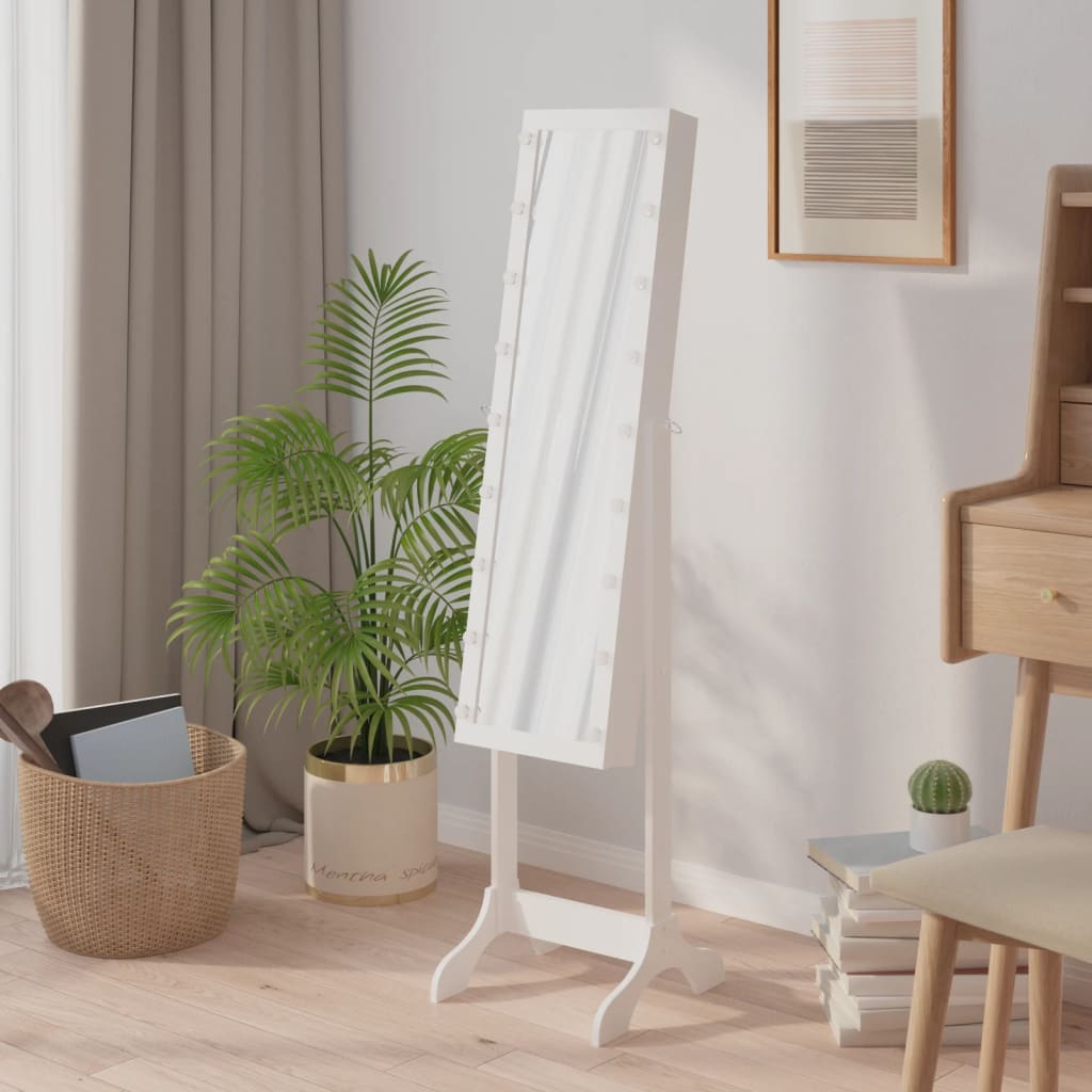 Väggspegel med LED Vit 34x37x146 cm