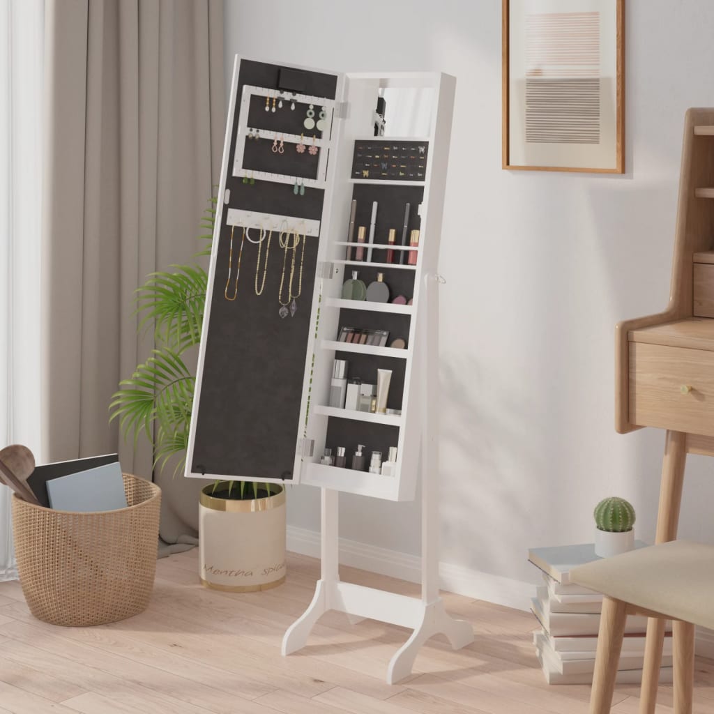 Väggspegel med LED Vit 34x37x146 cm
