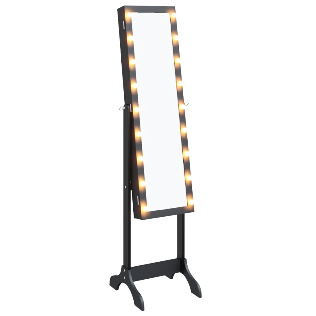 Väggspegel med LED Svart 34x37x146 cm