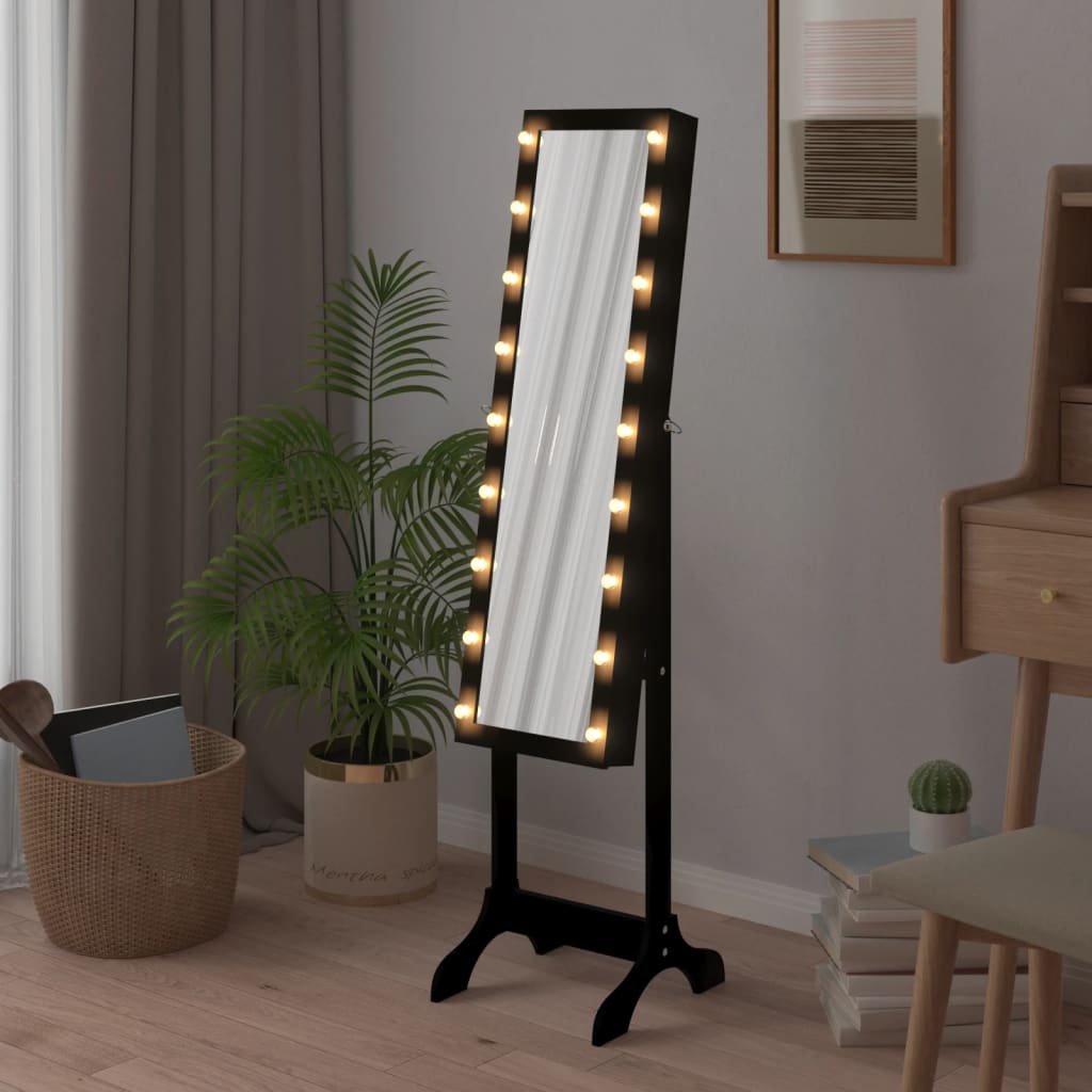 Väggspegel med LED Svart 34x37x146 cm