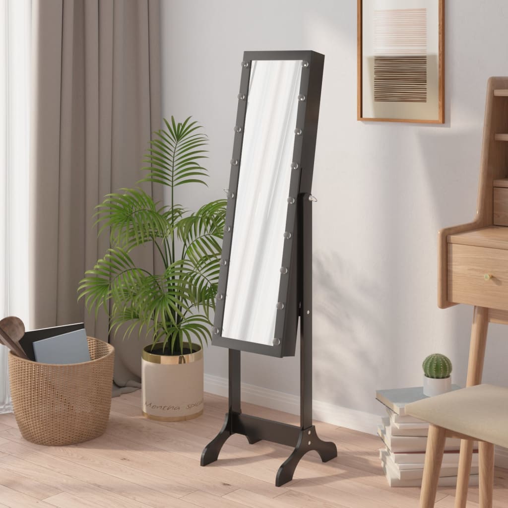 Väggspegel med LED Svart 34x37x146 cm