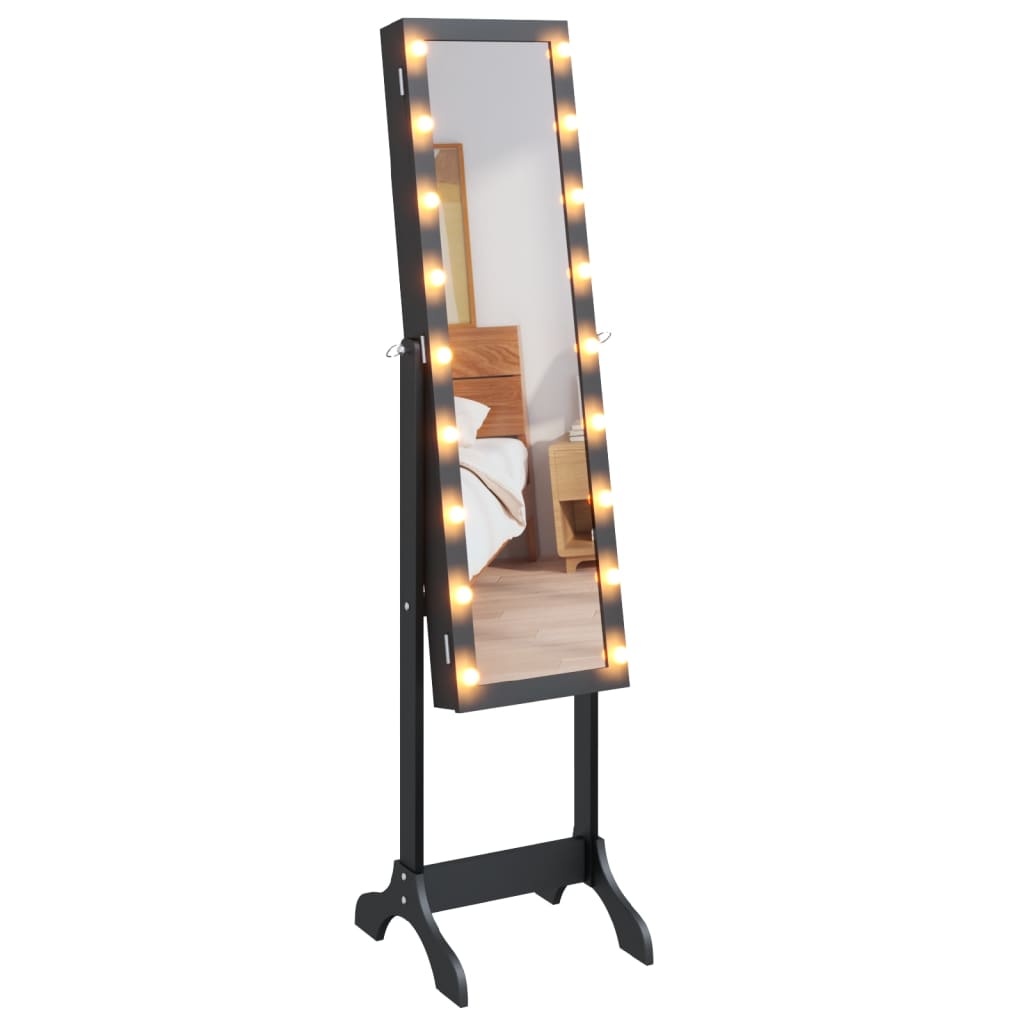 Väggspegel med LED Svart 34x37x146 cm