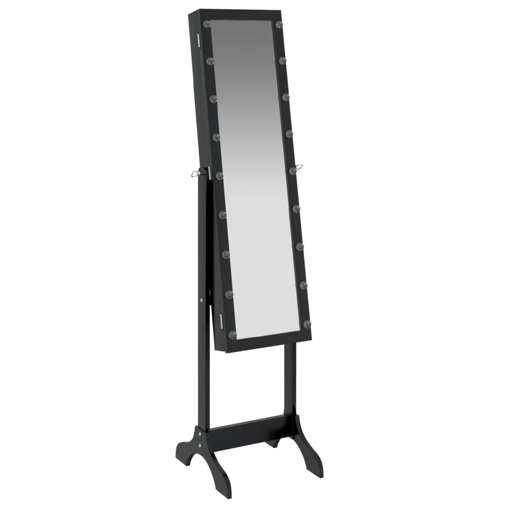 Väggspegel med LED Svart 34x37x146 cm