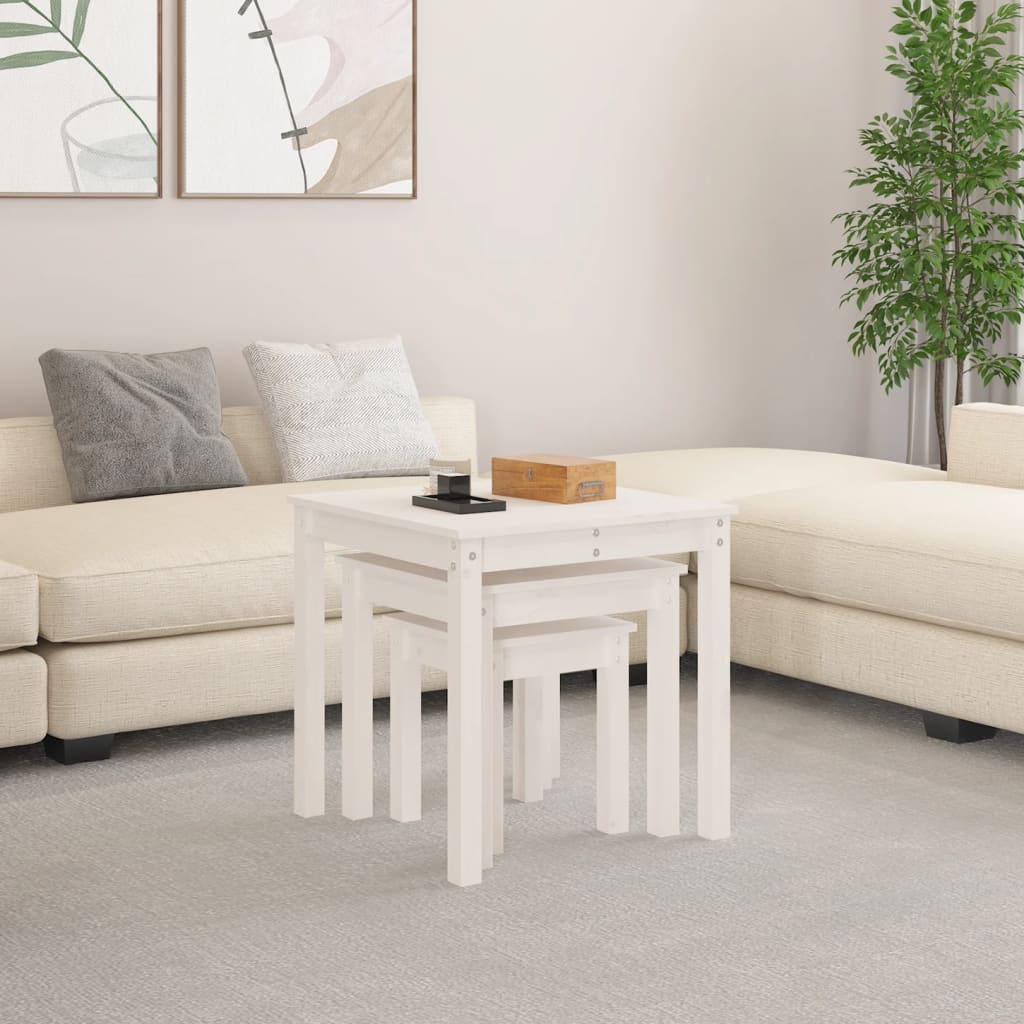 Sidobord Vit 3 st massiv furu