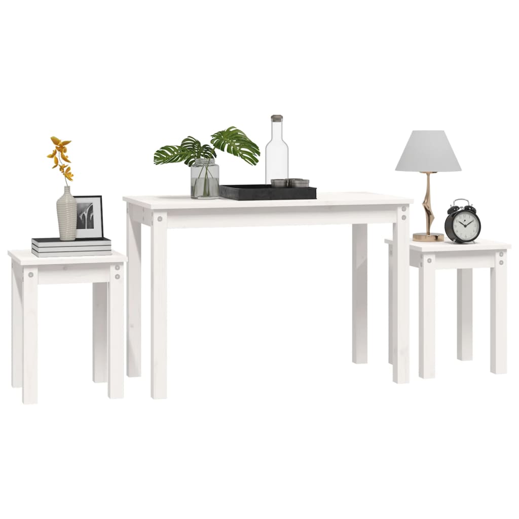 Sidobord Vit 3 st massiv furu