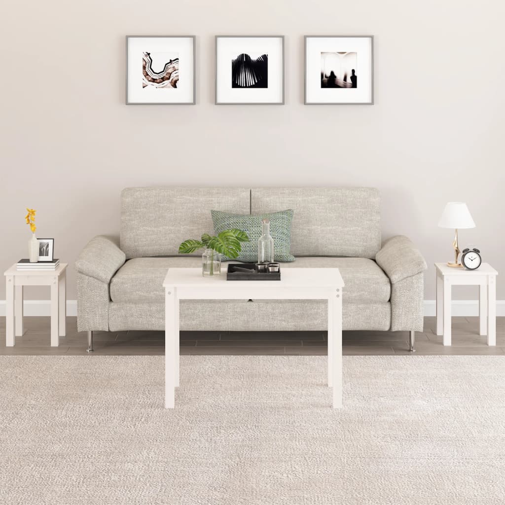 Sidobord Vit 3 st massiv furu