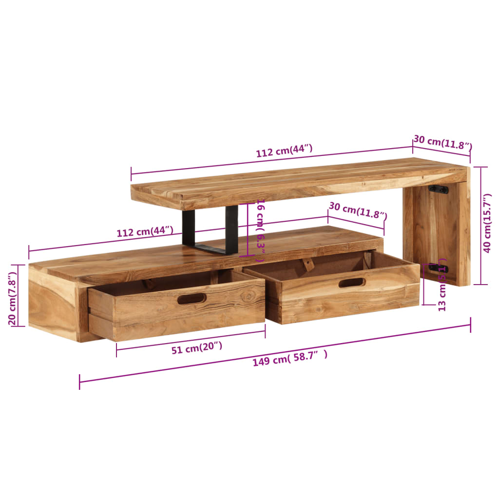 TV-bänk (118-200) x 30x40 cm massivt trä akacia