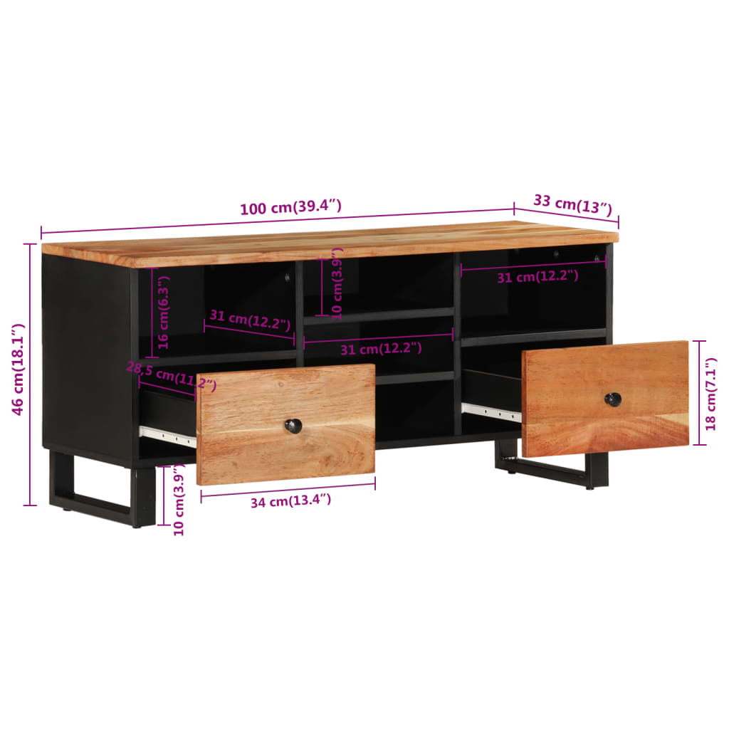 Tv-bänk 100x33x46 cm massivt akacia och konstruerat trä