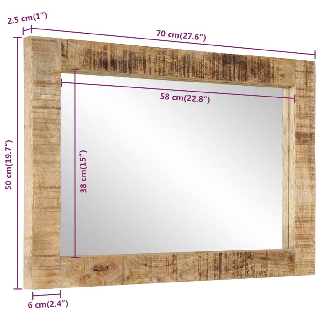 Väggspegel 70x50 cm massivt mangoträ och glas