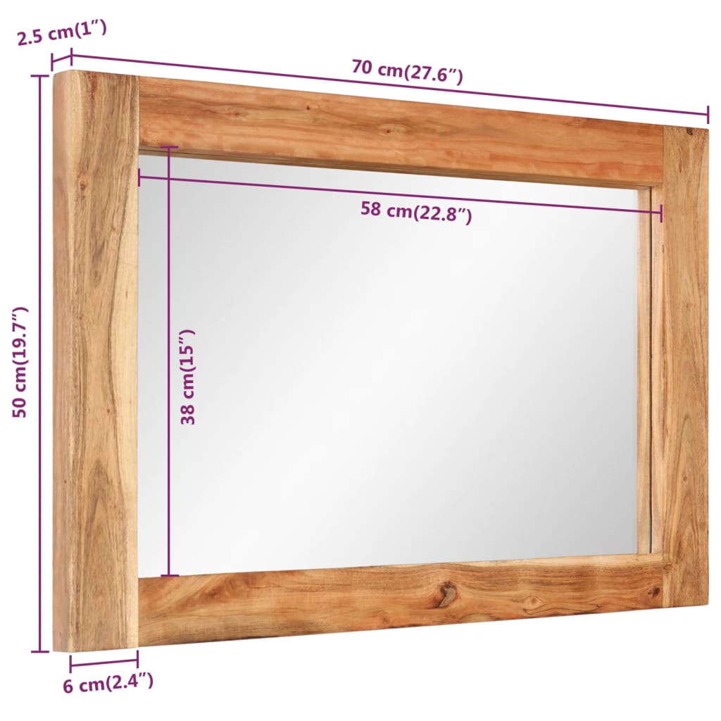 Väggspegel 70x50 cm massivt akaciaträ och glas