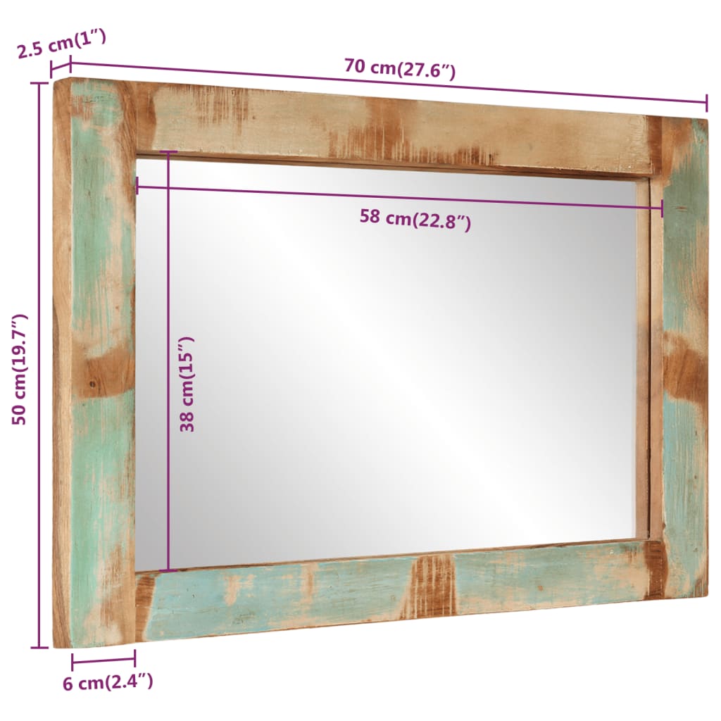 Väggspegel 70x50 cm massivt återvunnet Trä och glas