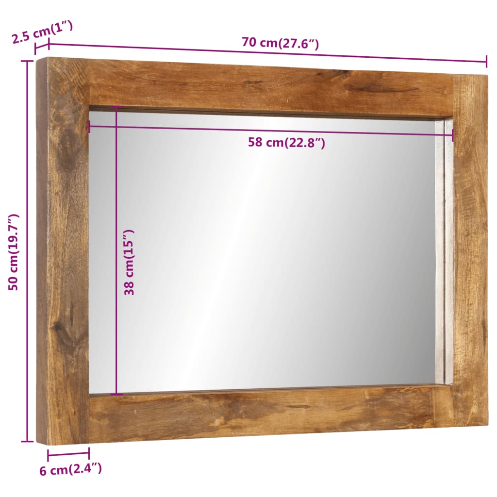 Väggspegel 70x50 cm massivt mangoträ och glas