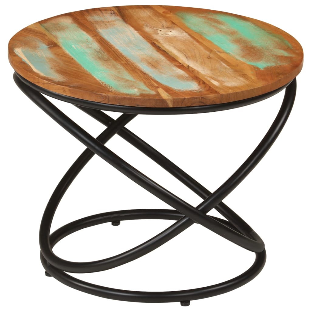 Soffbord Trä Ø50x40 cm massivt återvunnet Trä och stål