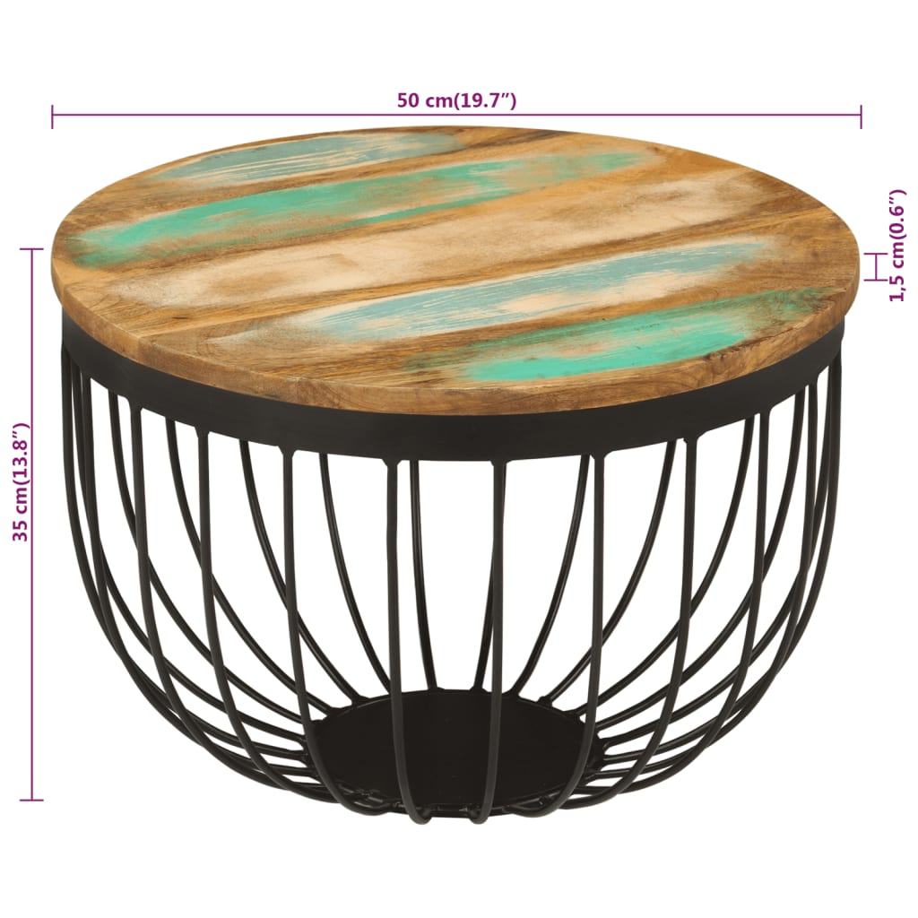 Soffbord Trä Ø50x35 cm massivt återvunnet Trä och stål