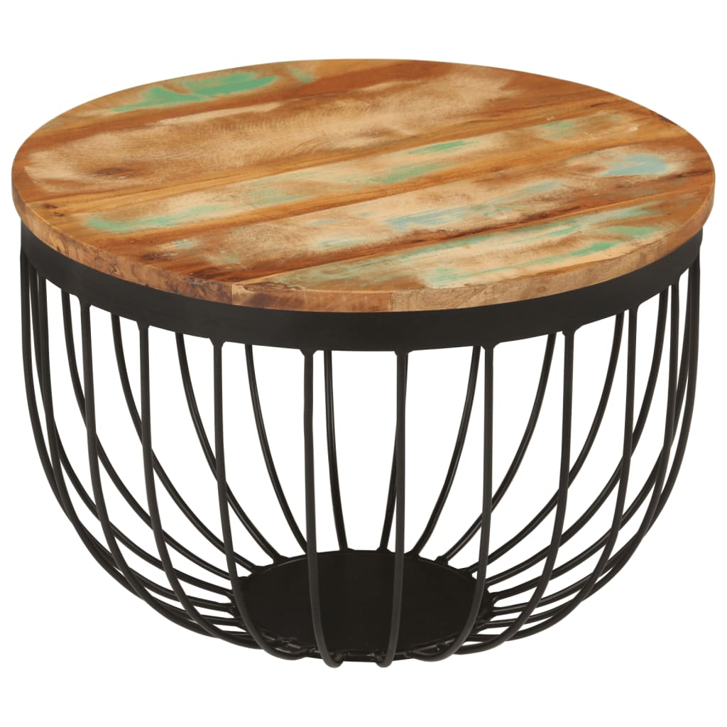 Soffbord Trä Ø50x35 cm massivt återvunnet Trä och stål