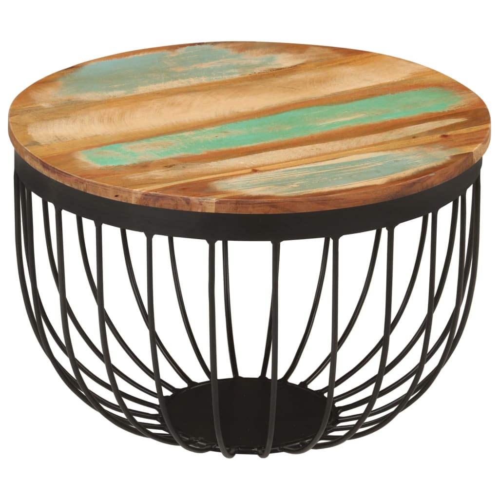 Soffbord Trä Ø50x35 cm massivt återvunnet Trä och stål