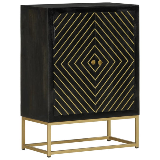 Skänk Trä med 2 dörrar Svart & guld 55x30x75 cm massivt mangoträ