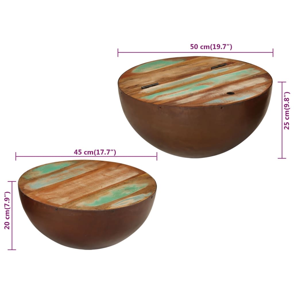 Soffbord Trä Skålformade 2 st cm massivt återvunnet trä