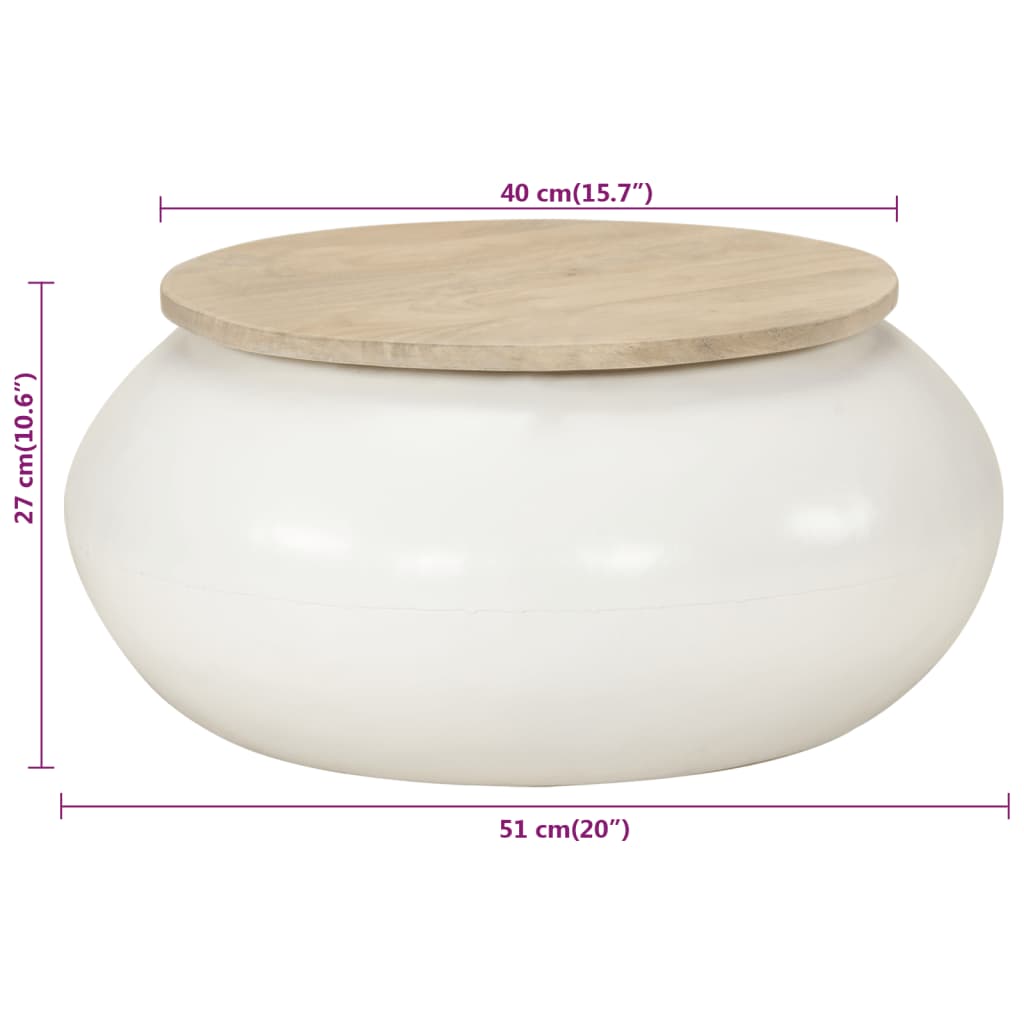 Soffbord Vit 51x51x27 cm massivt mangoträ