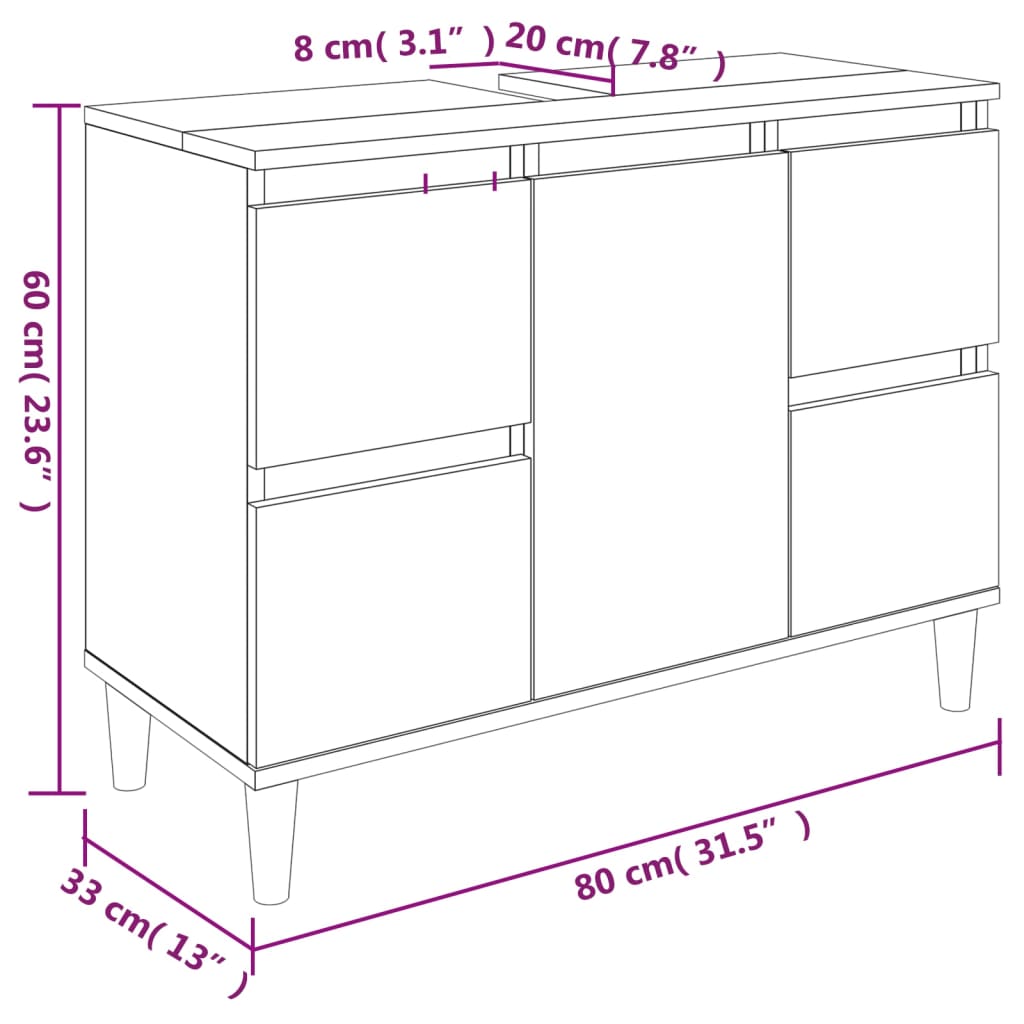 Badrumsunderskåp Högglans Vit 80x33x60 cm