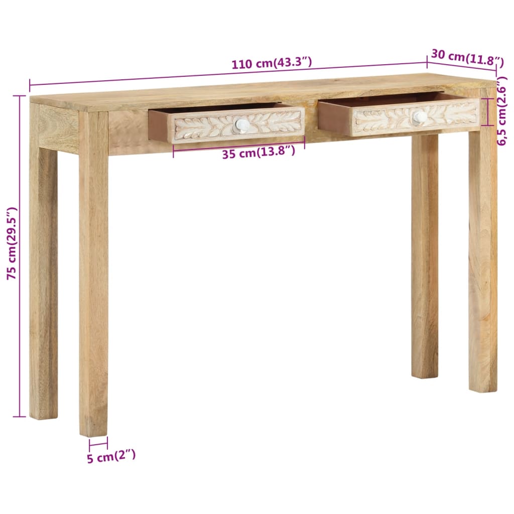 Avlastningsbord Konsollbord Trä 110x30x75 cm massivt blekt mangoträ