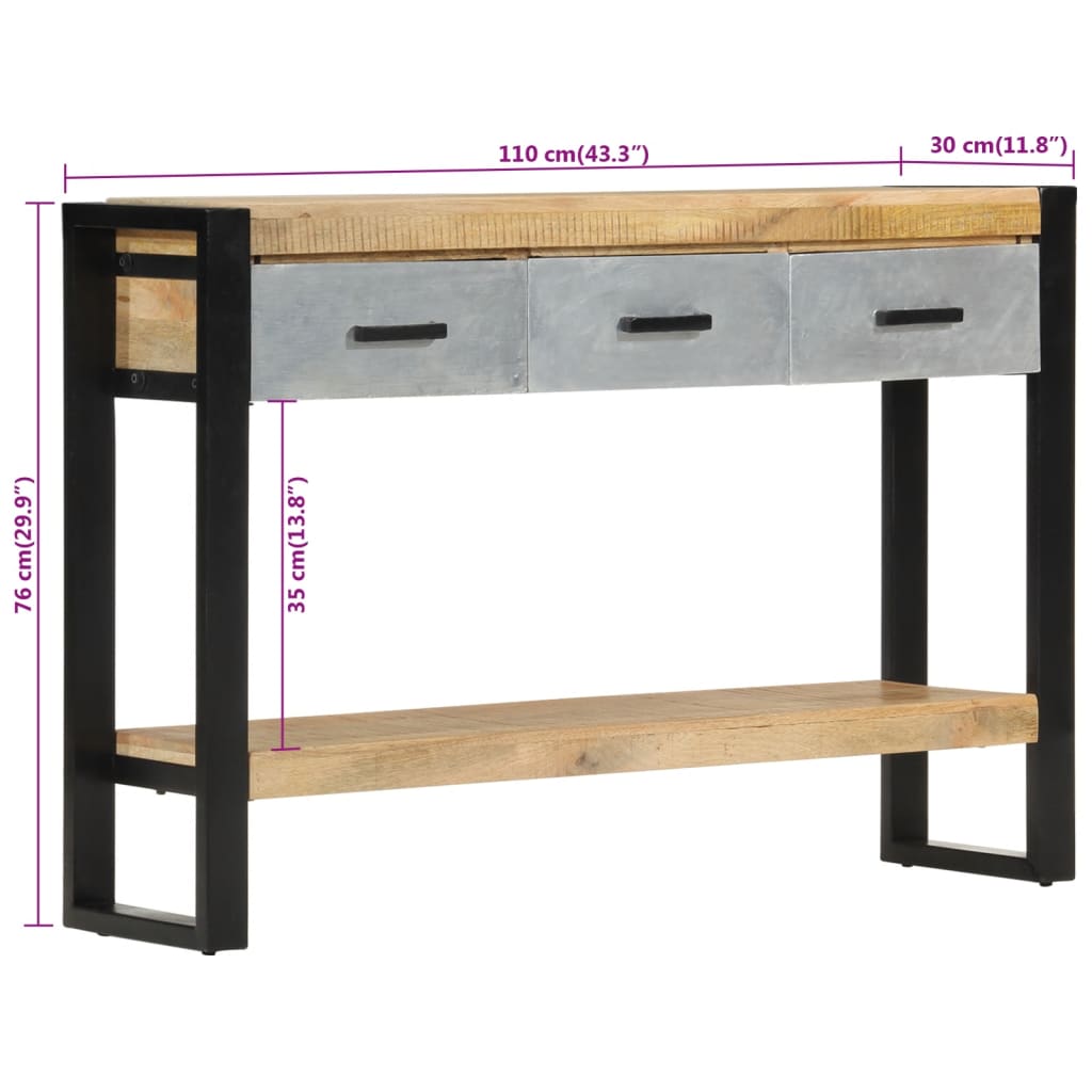 Avlastningsbord Konsollbord Trä 110x30x76 cm massivt grovt mangoträ