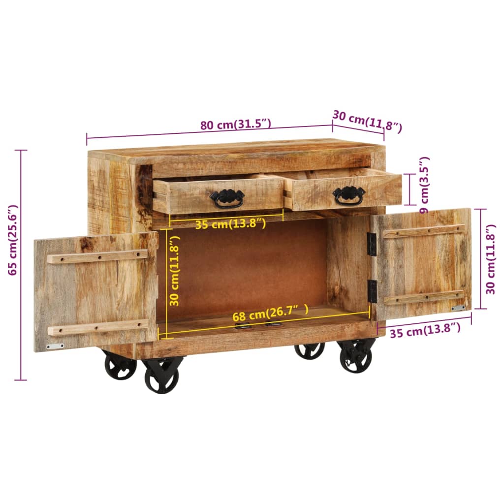 Skänk Trä 80x30x65 cm massivt grovt mangoträ