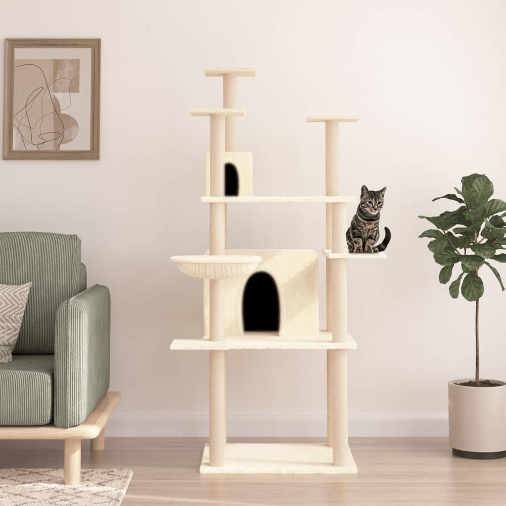 Kattmöbel Klösträd med sisalpelare gräddvit 166 cm