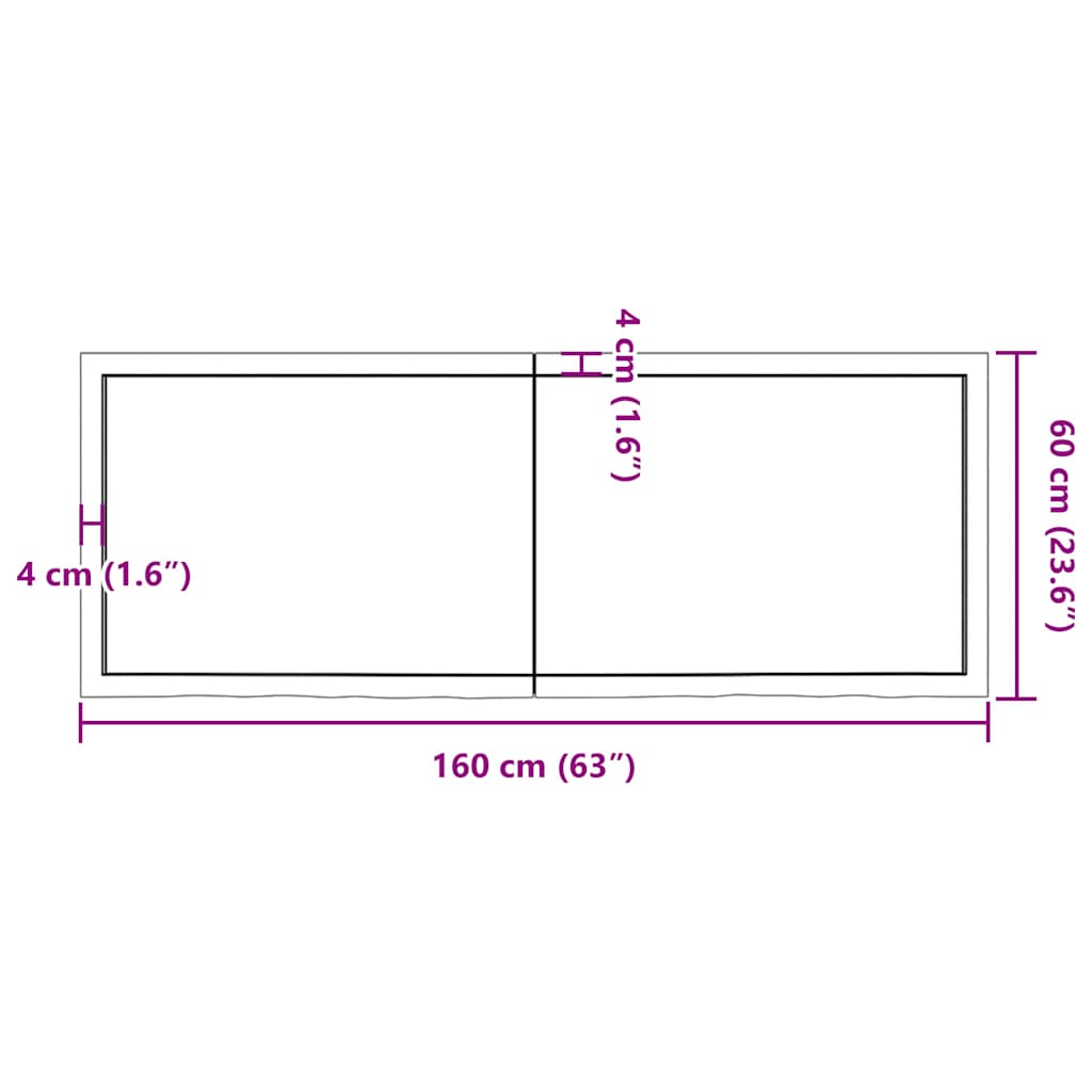 Hyllplan 160x60x(2-4) cm obehandlad massiv ek
