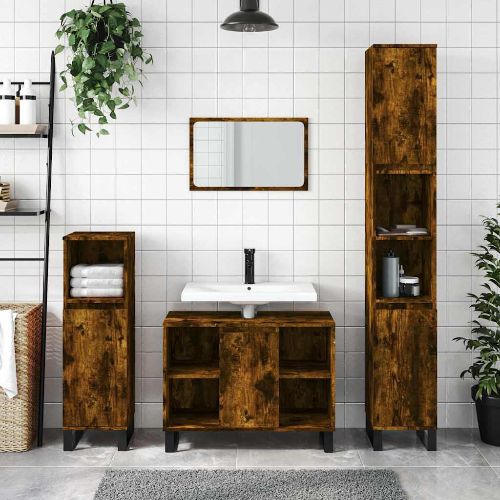Badrumsskåp Rökfärgad Ek 80x33x60 cm