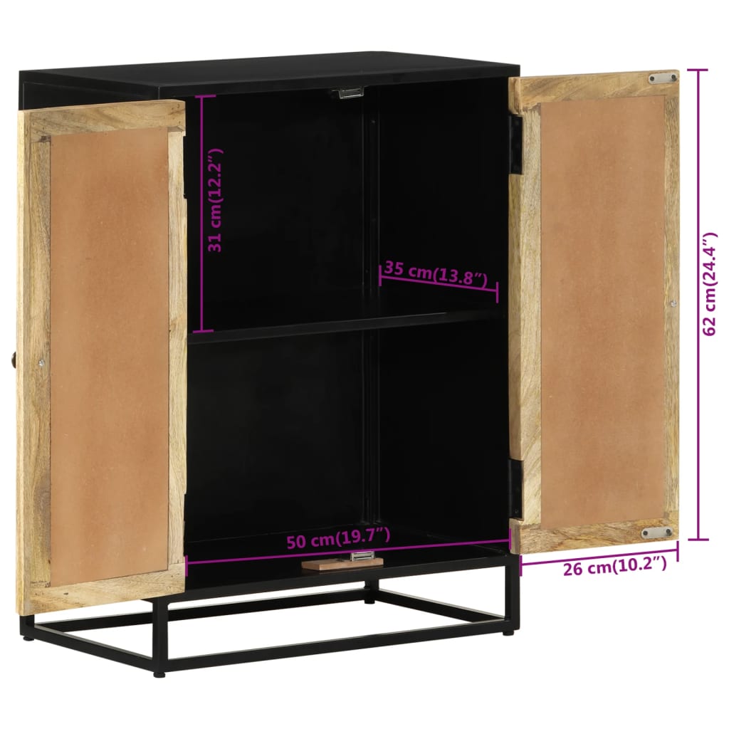 Skänk Trä med 2 dörrar 55x35x75 cm massivt mangoträ och järn