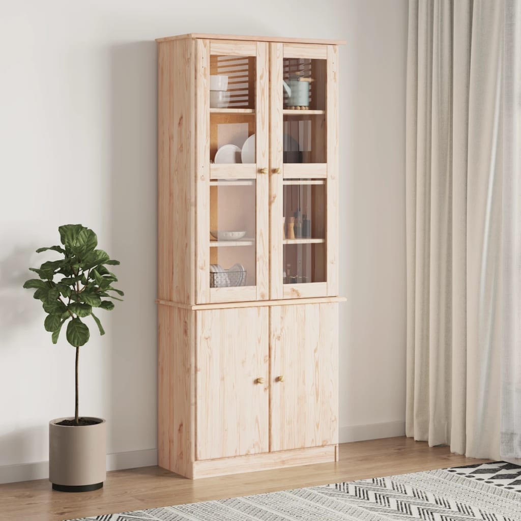 Vitrinskåp trä 77x35x186,5 cm massiv furu