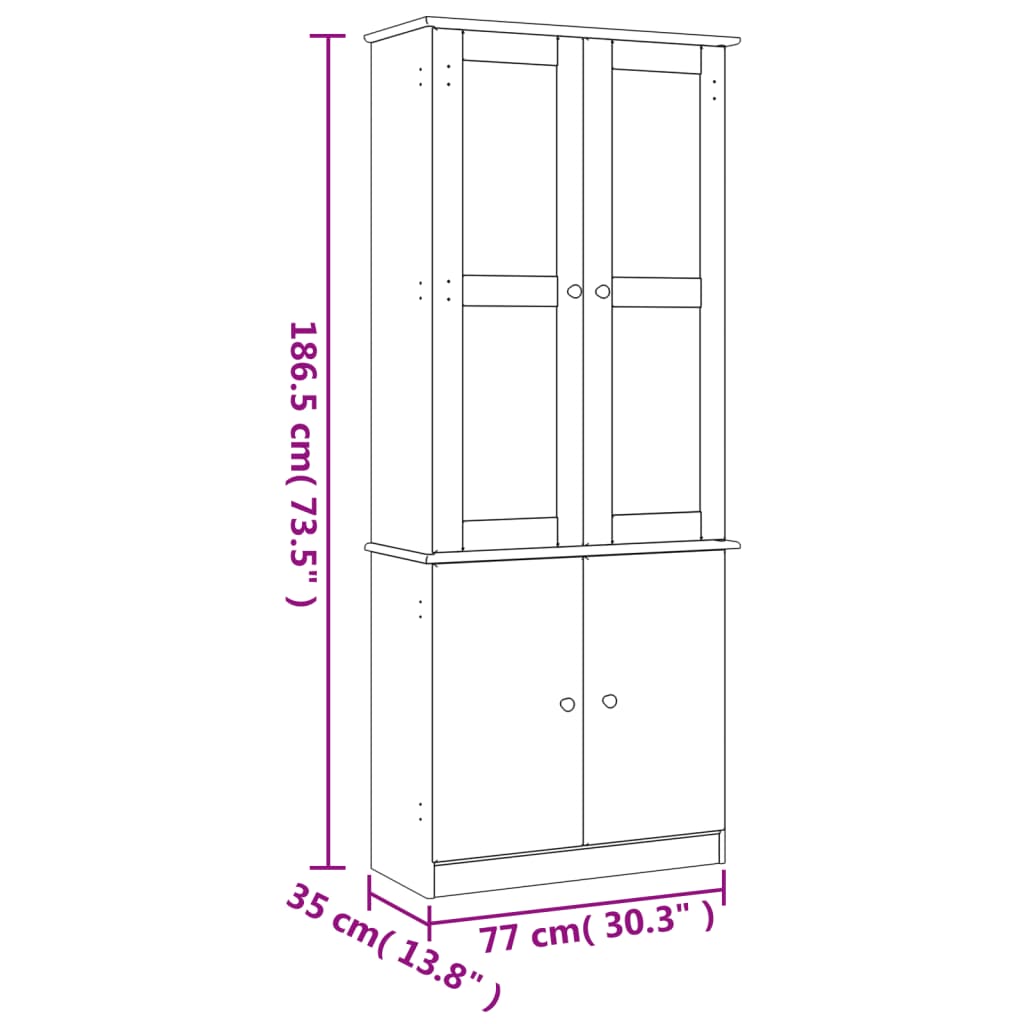 Vitrinskåp vit 77x35x186,5 cm Vit massiv furu