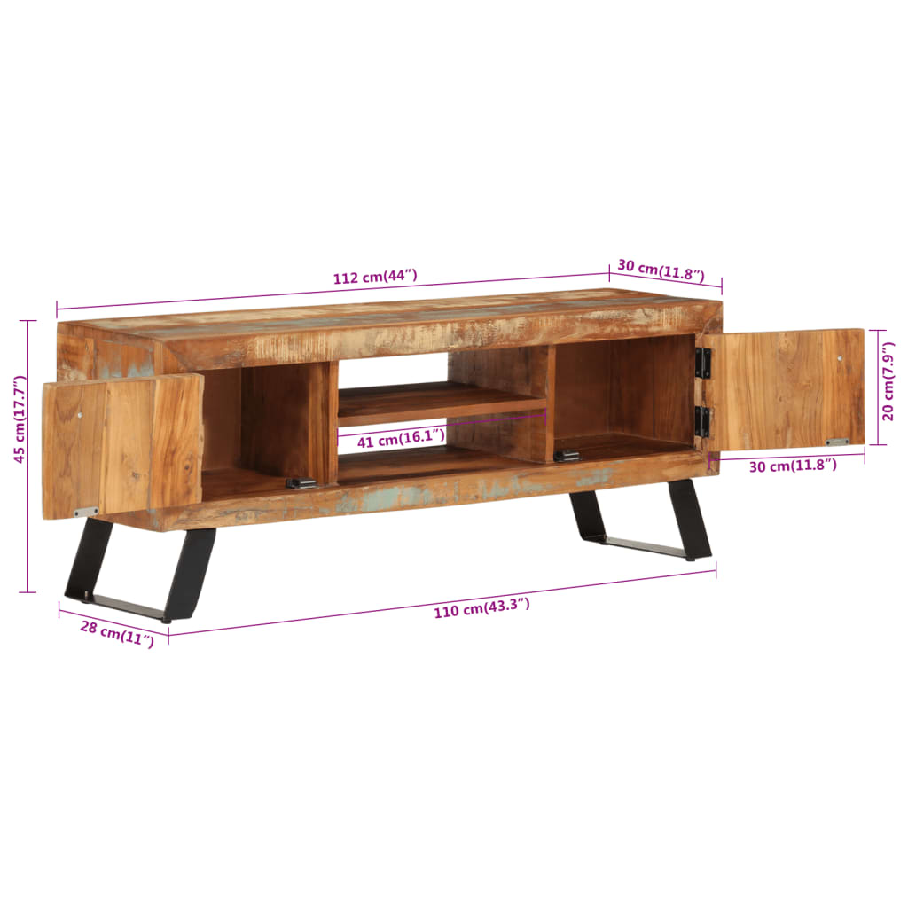 Tv-bänk 112x30x45 cm massivt återvunnet trä
