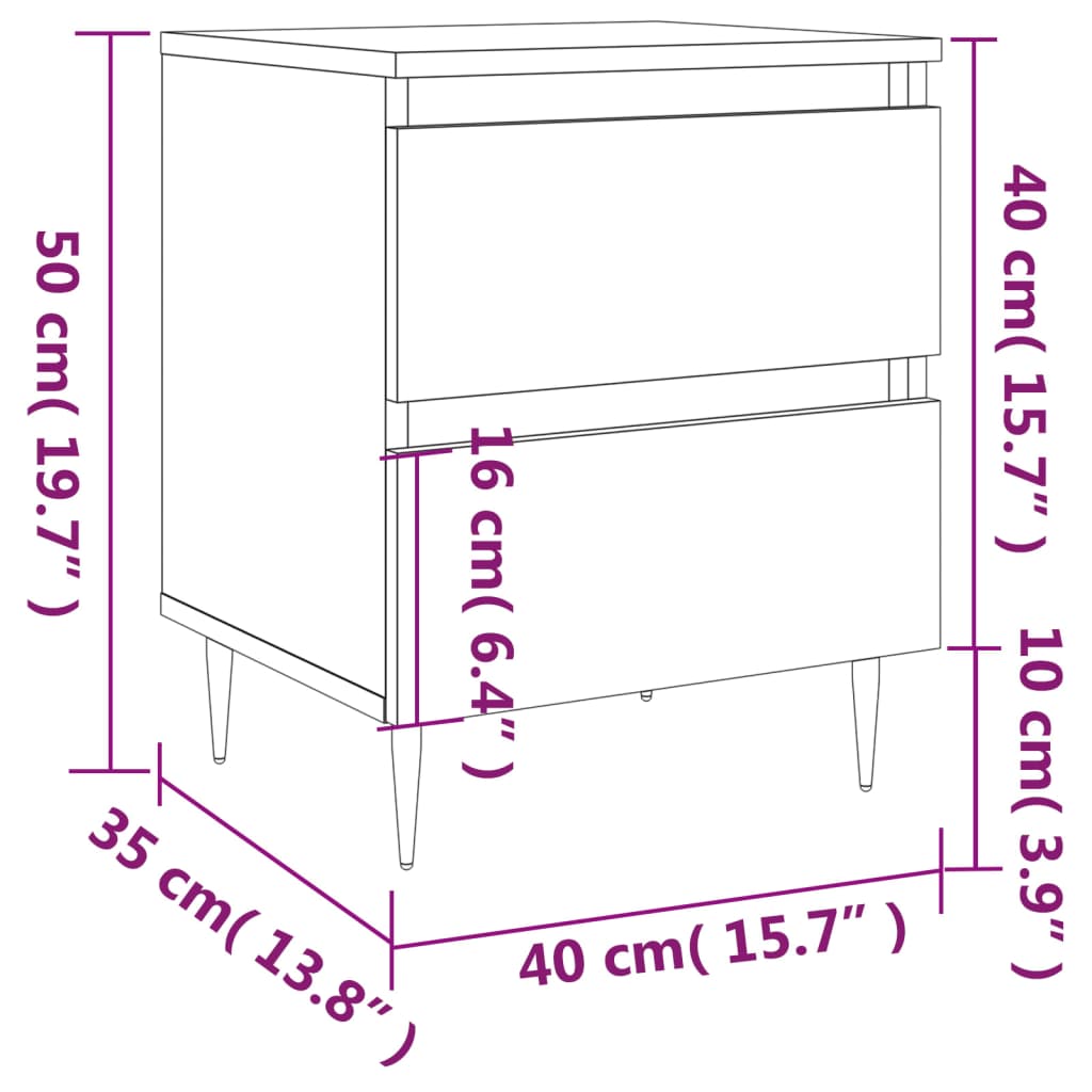 Sängbord 2 st svart 40x35x50 cm konstruerat trä