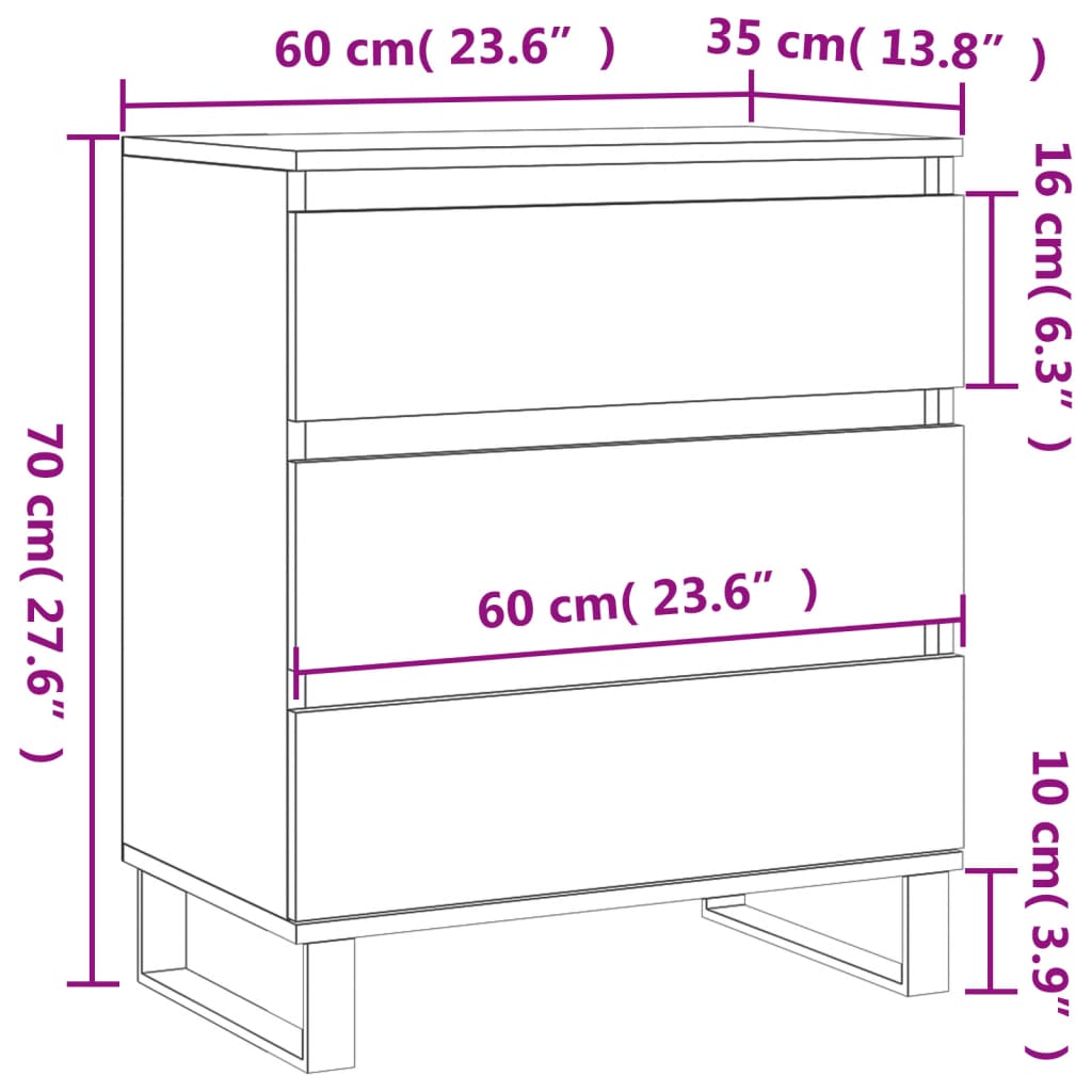 Byrå vit 60x35x70 cm konstruerat trä