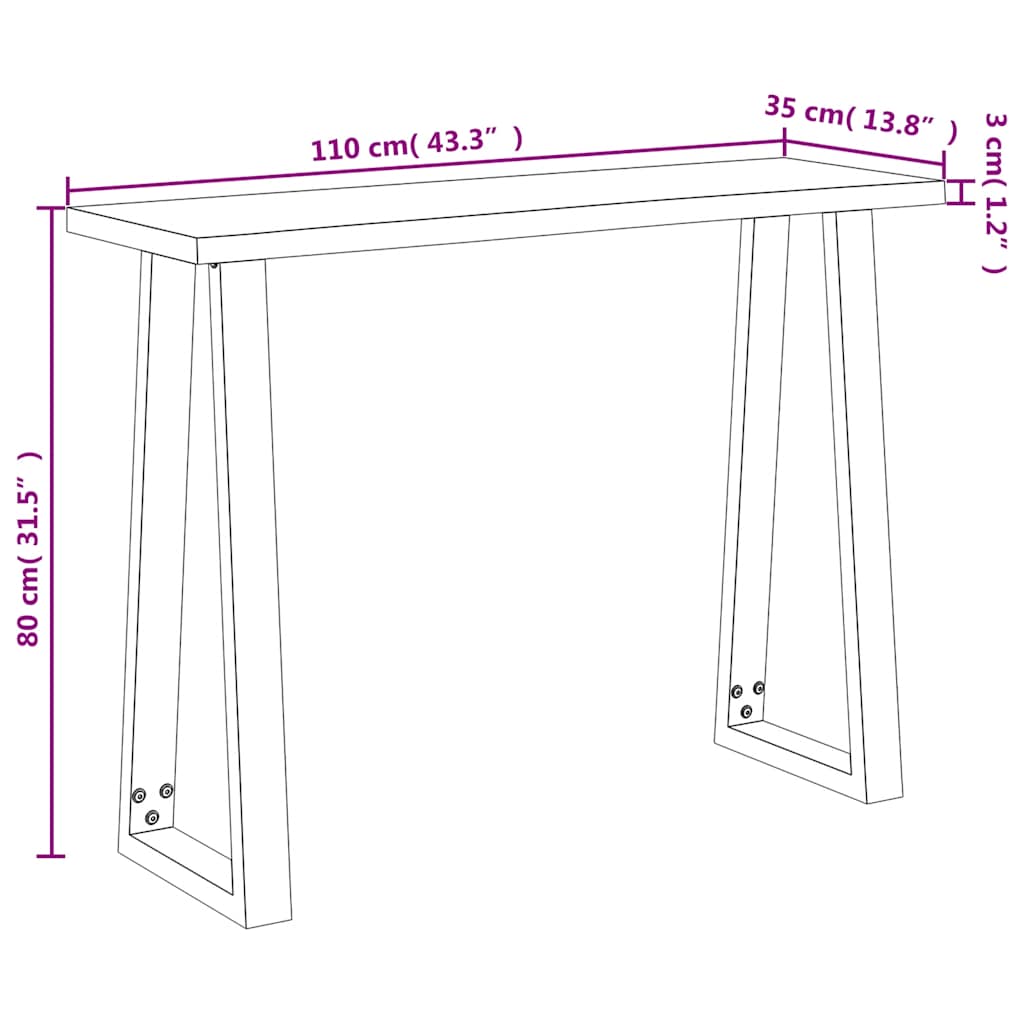 Avlastningsbord Konsolbord Trä med levande kant 110x35x80 cm massivt akaciaträ
