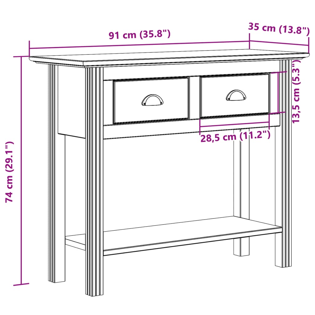 Avlastningsbord Konsollbord Vit BODO 91x35x74 cm massiv furu