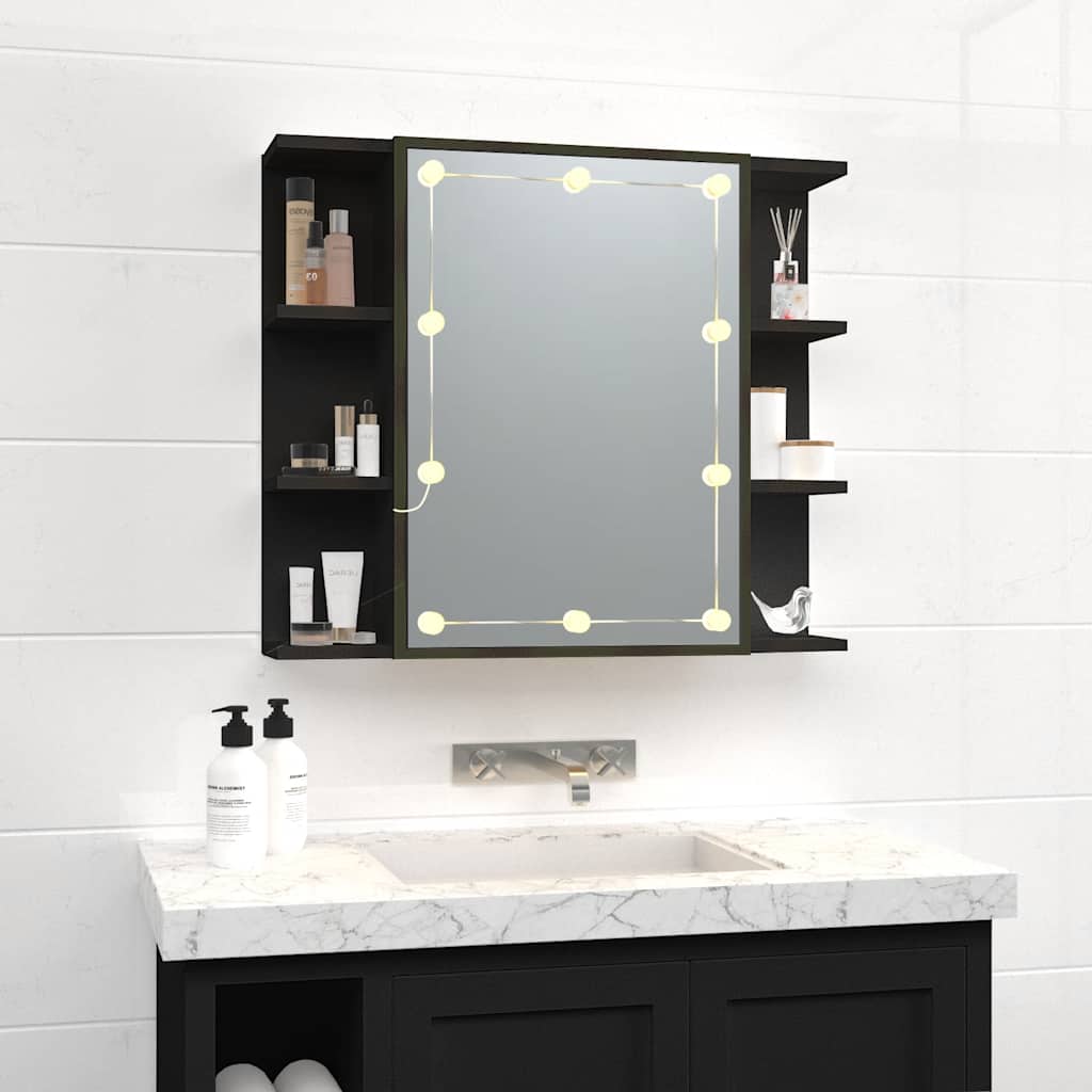 Badrumsspegel Spegelskåp LED Svart 70x16,5x60 cm