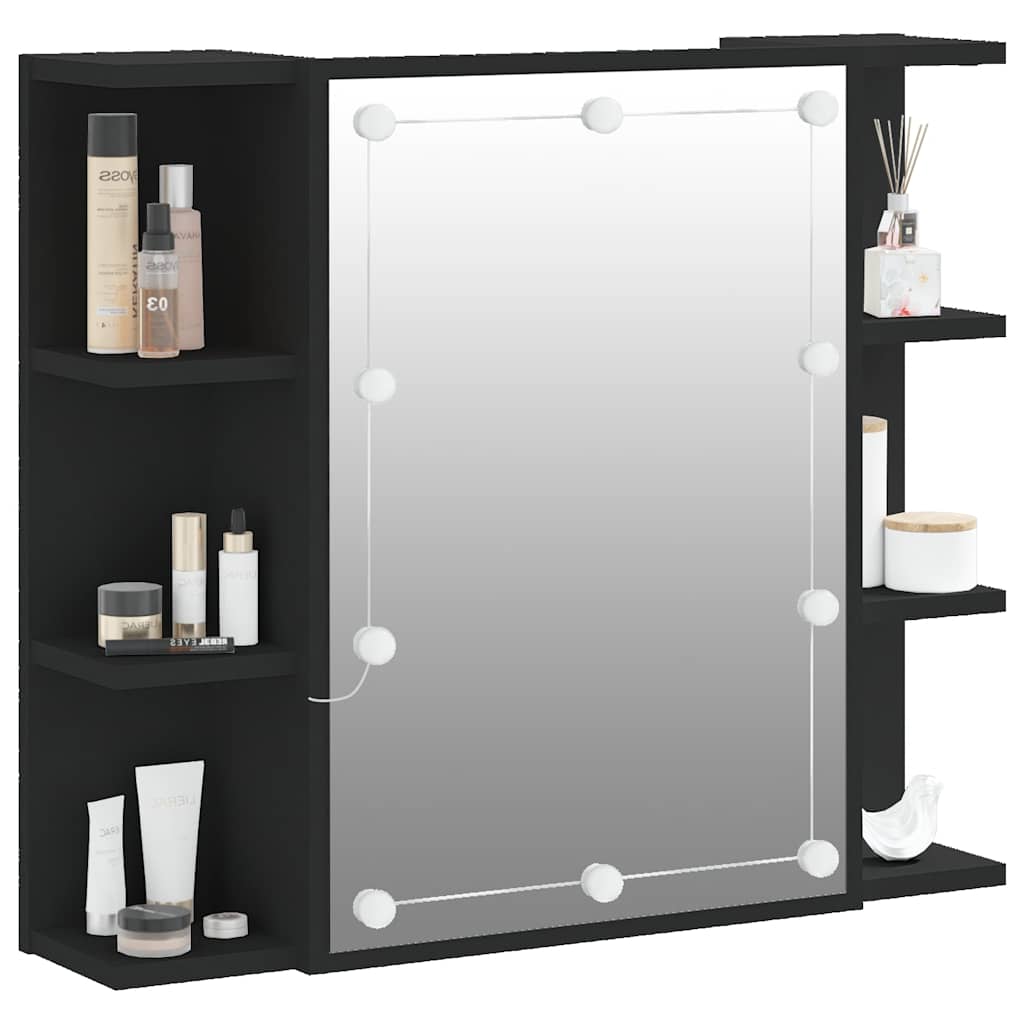 Badrumsspegel Spegelskåp LED Svart 70x16,5x60 cm